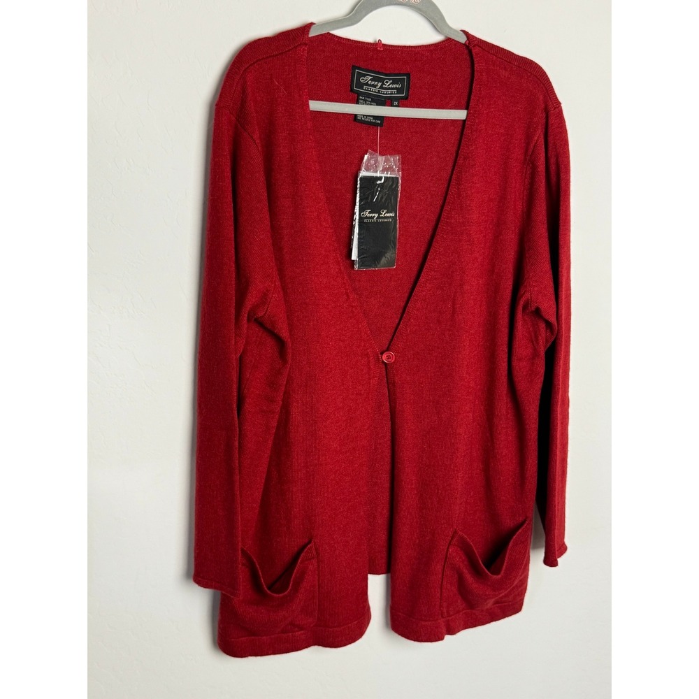 Terry Lewis Classic Luxuries Red Wool Blend Cardigan Sweater Plus Size 2X NWT